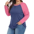 thumbnail image 3 of WellSize Plus Size T Shirts for Women Color Block Long Sleeve Fall Tops Casual Tee Crew Neck Blouses, 3 of 8