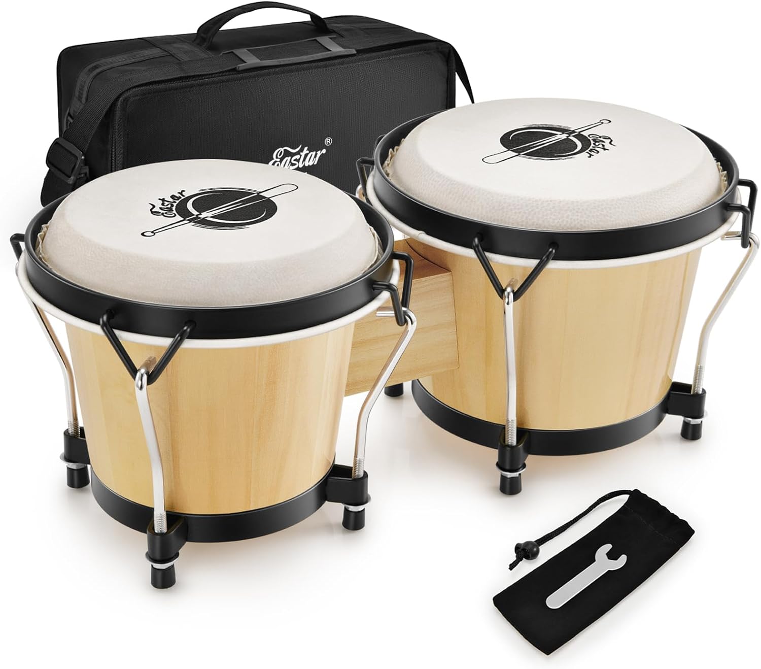 Eastar Wood Bongo Drums 6 & 7 Inch with Tuning Wrench