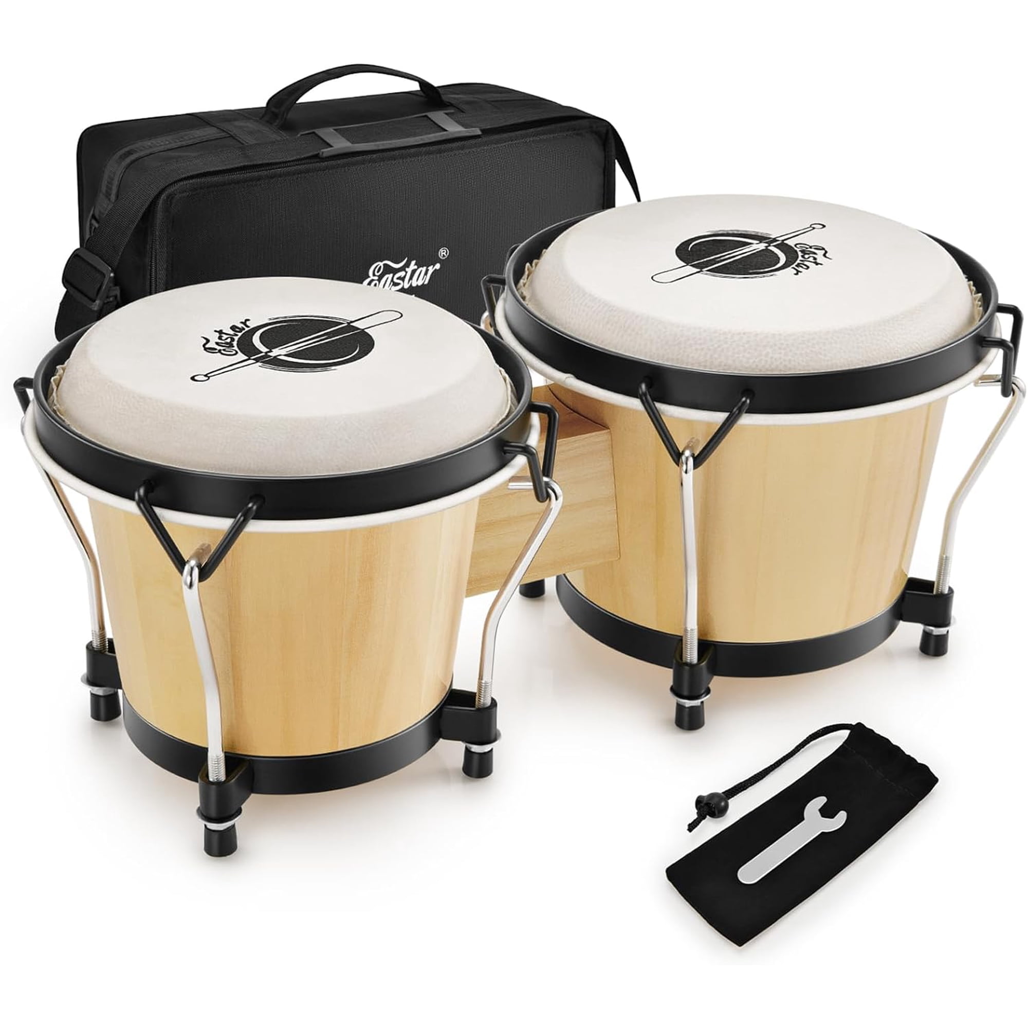 Eastar Bongo Drums 6” and 7” Wood Percussion Instrument Bongos for Kids Adults Beginners Natural Finish, EBO-1