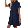 thumbnail image 6 of Women s Babydoll Tiered Short Sleeve Denim Dress Button Down Tunic Dress, 6 of 11