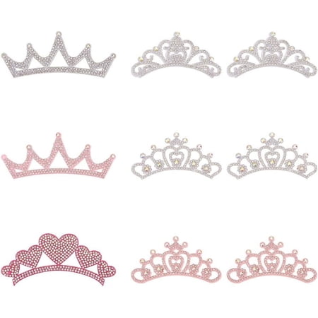 9Pcs 6 Styles Crown Non-woven Fabric Appliques with Crystal AB Glass Rhinestone Ornament Accessories Mixed Color 37~45x84~102x2~3mm