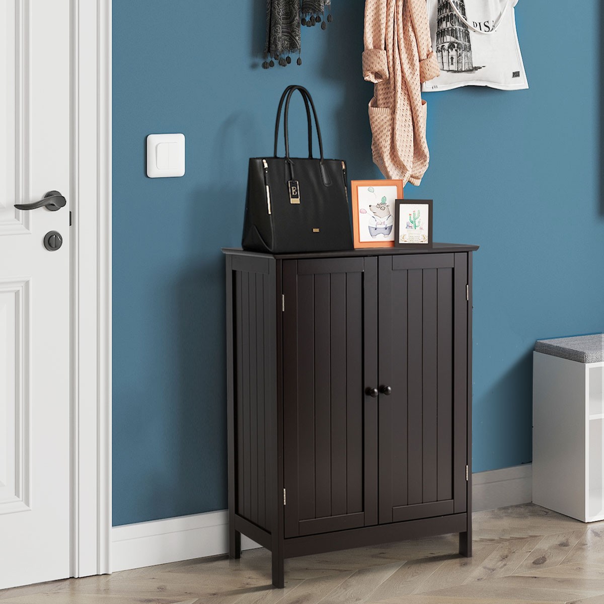 RTYJGD bathroom floor standing storage cabinet, double door bathroom storage cabinet, MDF waterproof storage cabinet suitable for bathroom bedrooms 23.5  14  34 inches