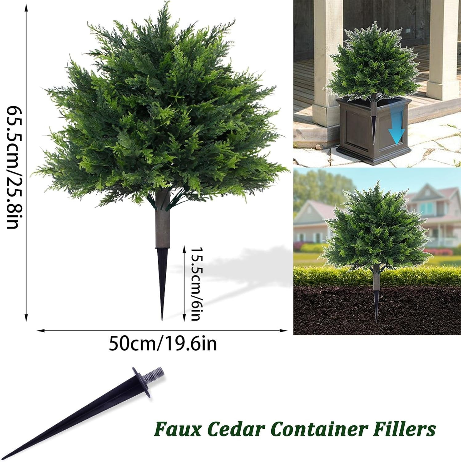 Faux Cedar Container Fillers, Faux Cedar Planter Filler, Artificial Plants Front Porch Decor, Fake Topiary Plants for Planters, UV Resistant Porch Decorations Outdoor Bushes(2PCS)