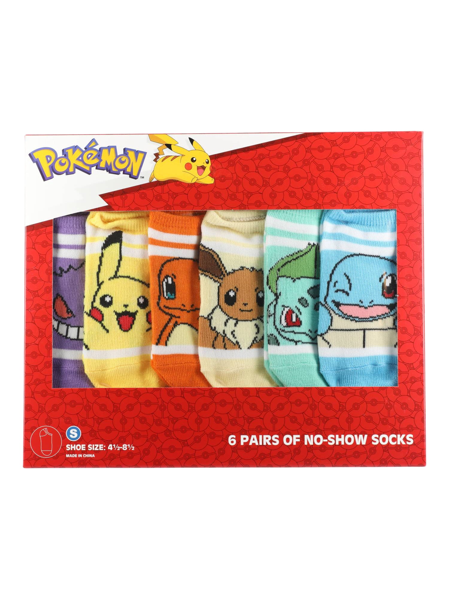 Pokemon Boys No-Show Socks, 6-Pack, Sizes S-L