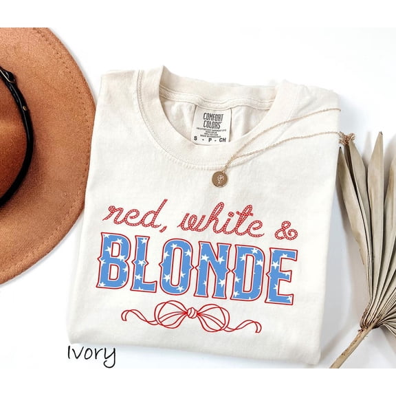 Red White and Blonde 4th of July Shirt, USA Flag T-Shirt, Blue Stars Retro Western Tee, Patriotic Independence Day Shirt