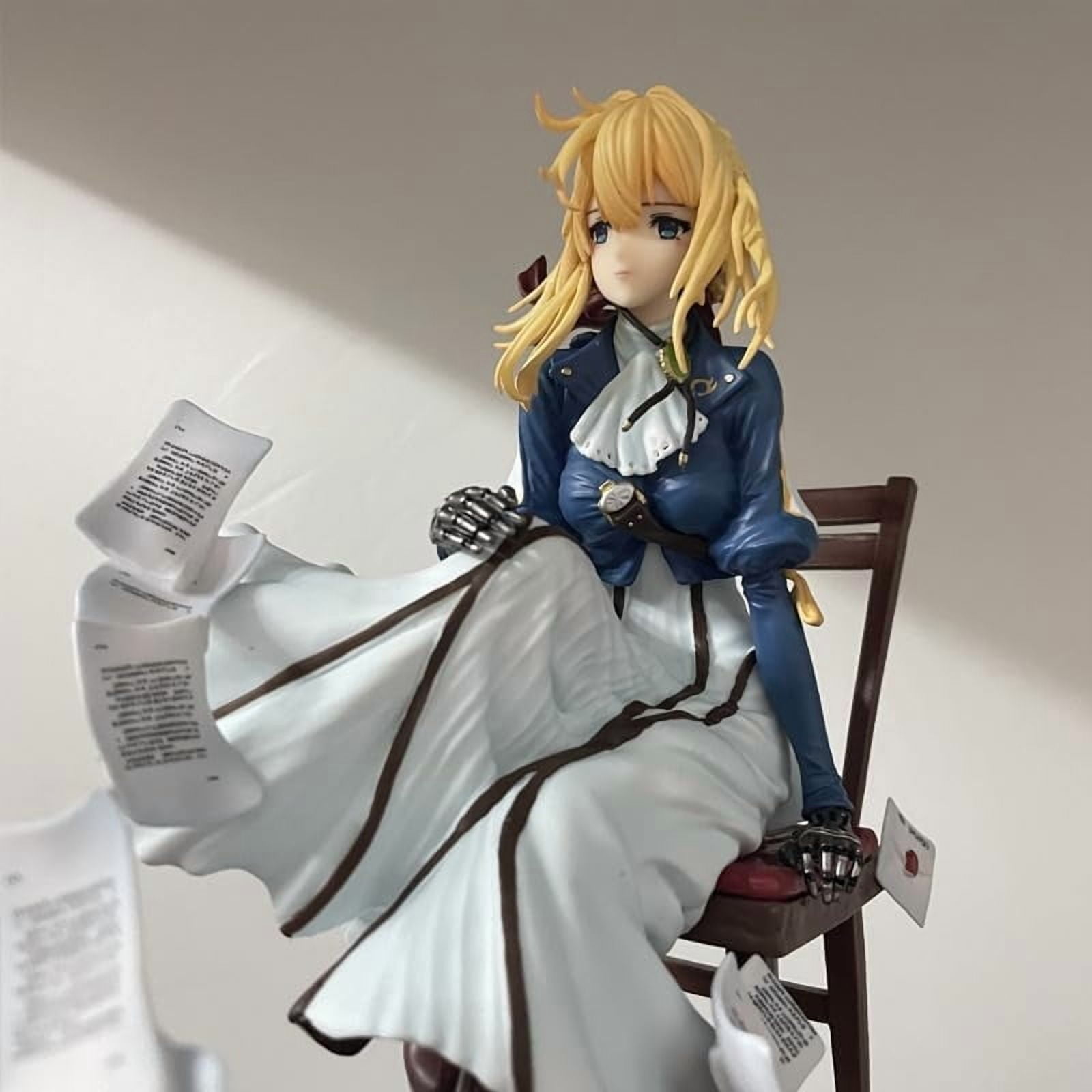 Violet Figure, Sitting Violet Evergarden Anime Figures 27cm/10.6inch Handmade Cosplay PVC Statues Collectible Souvenirs for Anime Fans Gifts