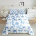 thumbnail image 2 of Erosebridal Initial Letter Q Bedding King Comforter Set,Bowtie Pattern Down Comforter,White Blue Bedding Sets King with Comforter For Girls,Breathable Bedroom Decoration Reversible,3 Pieces, 2 of 8