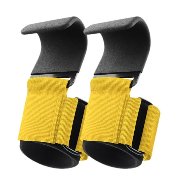 Siruishop 2 Pieces Weight Lifting Hooks Wrist Support for Bodybuilding Deadlifting Gym Yellow
