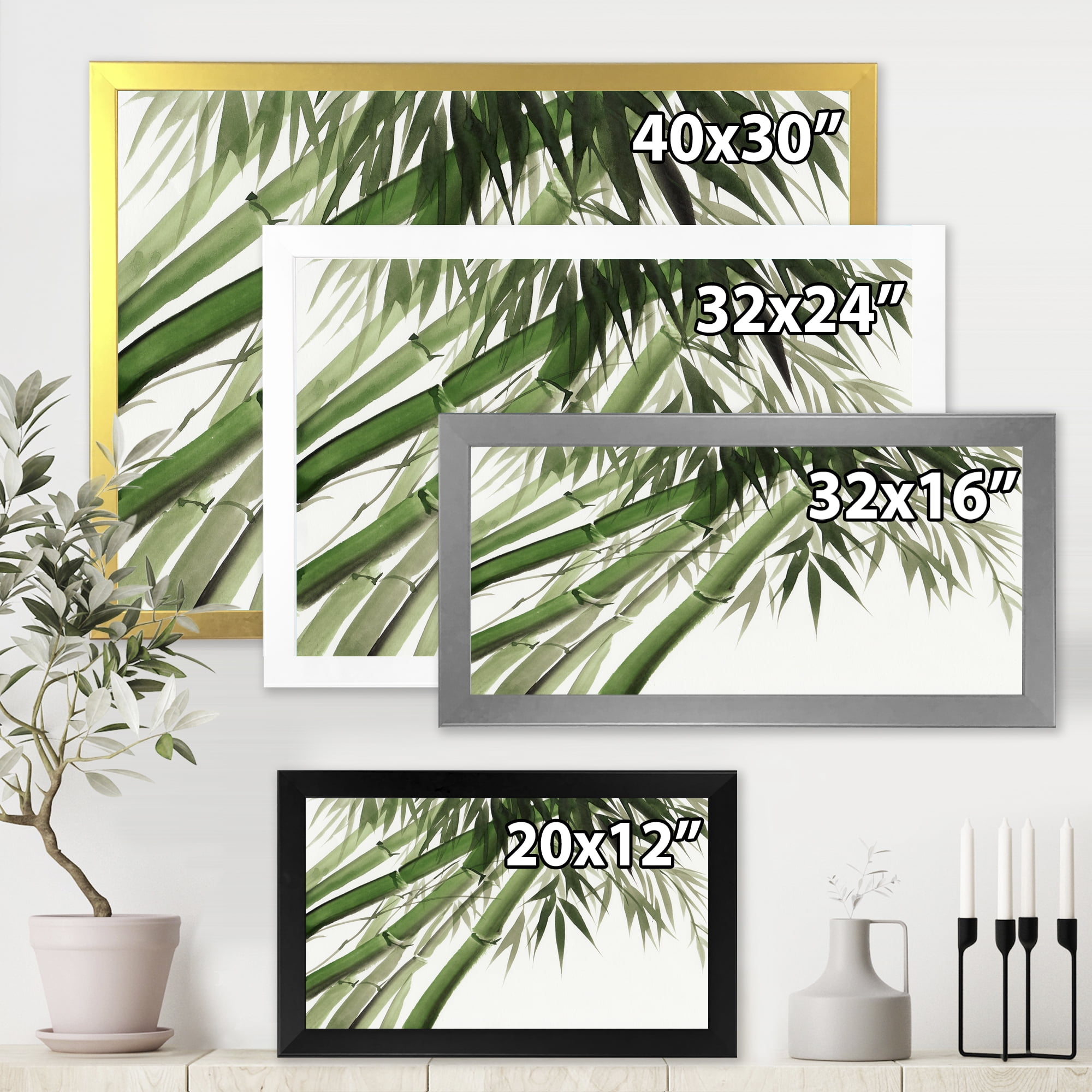 Designart 'Ancient Dark Green Bamboo' Traditional Framed Art Print