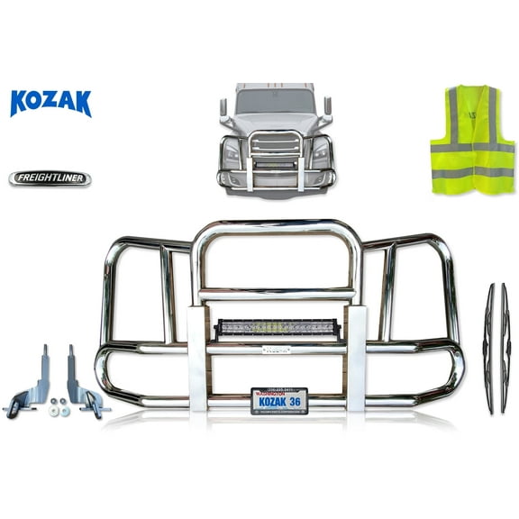 Kozak KOZAK-006 Automotive Brush & Grille Guard with Semi, L Size for Freightliner Cascadia, Silver