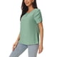 thumbnail image 4 of INSPIRAR CHIC Blusas de manga corta fruncidas para mujeres, blusas elegantes y casuales con cuello redondo, camisetas de verano, S Verde, 4 of 5