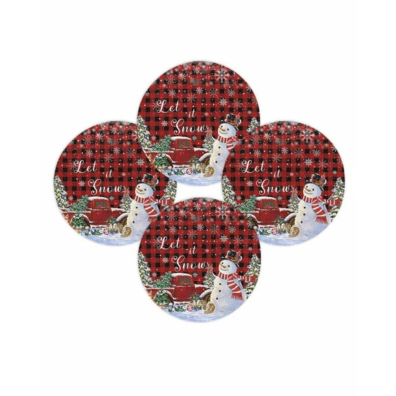 Christmas Round Placemats Set of 4 Cardinal Bird Snowman Place Mats Woven Placemat Xmas Tree Snowflake Red Truck Plaid Circle Braided Table Mat for Kitchen Dining Table Party Home Decor 15 Inch