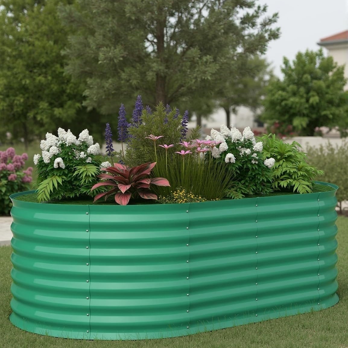 WildBreak Steel Raised Garden Bed, Oval Shape, 6 x 3 x 2 feet, 1 Pack, Green