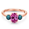thumbnail image 3 of Gem Stone King 2.19 Ct Oval Pink Created Sapphire Blue Diamond 18K Rose Gold Plated Silver Ring, 3 of 6