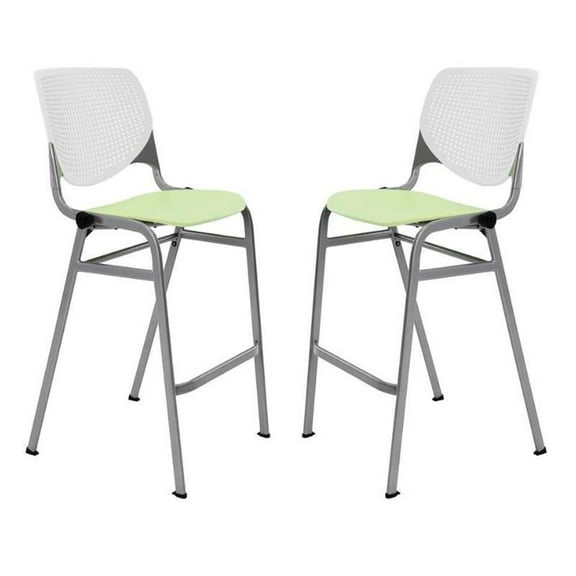 Home Square Stack Barstool in White Back/Lime Green Seat - Set of 2