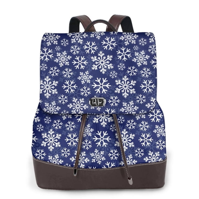 Balery Snowflakes On Dark Blue Mochila de Cuero para Mujeres, Gran Capacidad, Bolsa de Viaje Multifuncional, Mochila de Cuero y Bolsa de Hombro para Mujeres