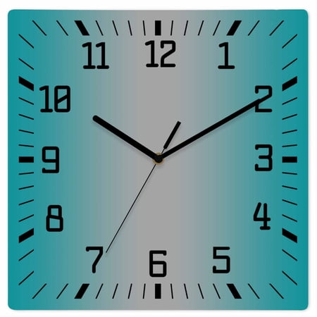 Teal Grey Ombre Wooden Wall Clock Silent Non Ticking, Gradient Contemporary Abstract Art Square Wall Clocks Battery Operated, Decor Clock for Home Office, Living Room, Kitchen, 12 Inch
