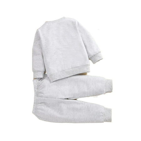 

Casual Letter print Round Neck Long Sleeve Light Grey Baby Sets (Baby s)