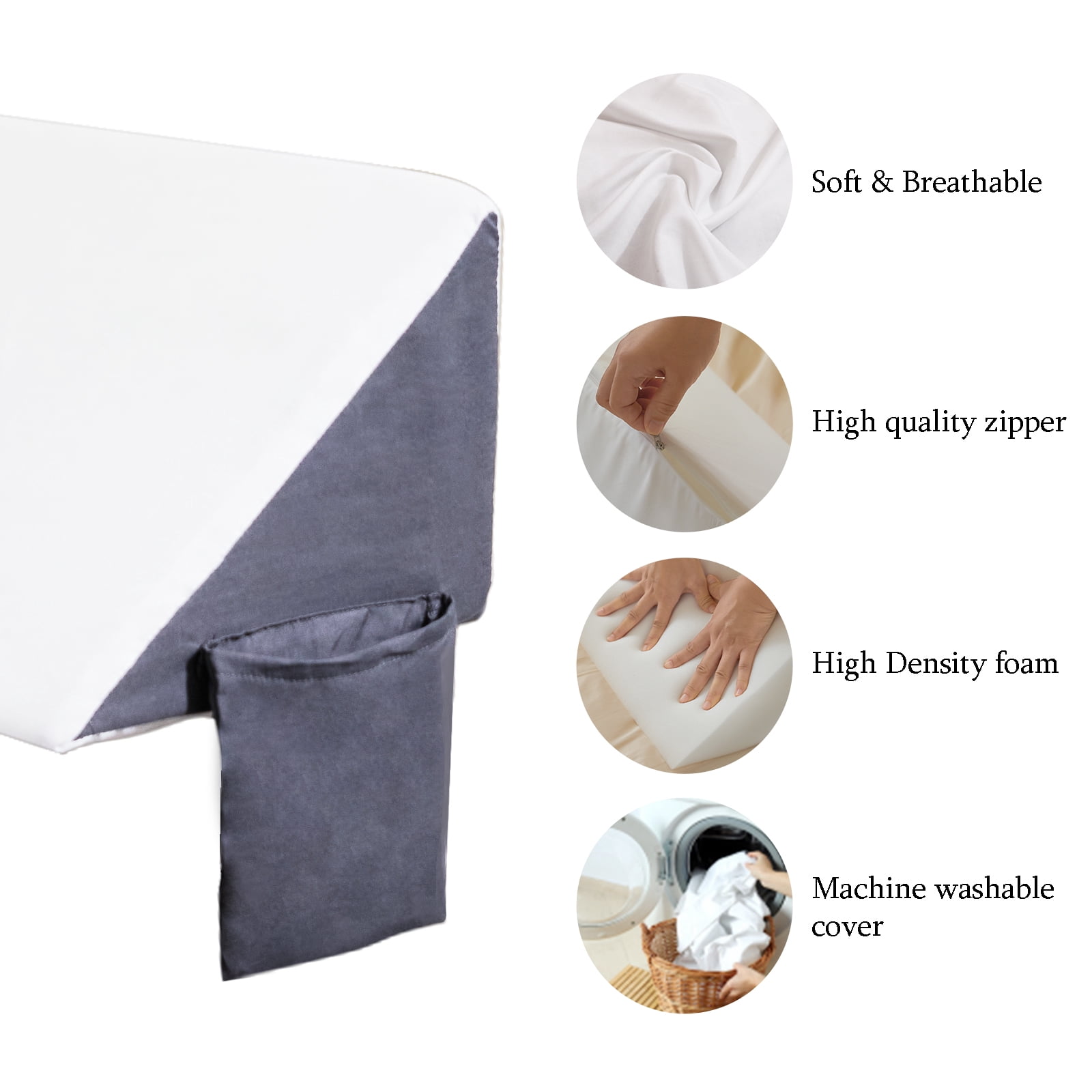 Jakoola Bed Wedge Pillow For Headboard Mattress Wedge Gap Filler Queen（60"X 8"X 6") With 2 Large Pockets