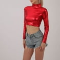 thumbnail image 5 of UYISJ Women's Shiny Metallic Liquid Crop Top Long Sleeve Mock Neck Turtleneck Slim Fitted Crop Top Clubwear Going out Shirts Red XL, 5 of 7