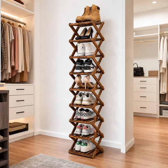 YUCHANG Bamboo 7-Tier Shoe Rack, Space-Saving Storage Organizer for Entryway, Bedroom, Closet