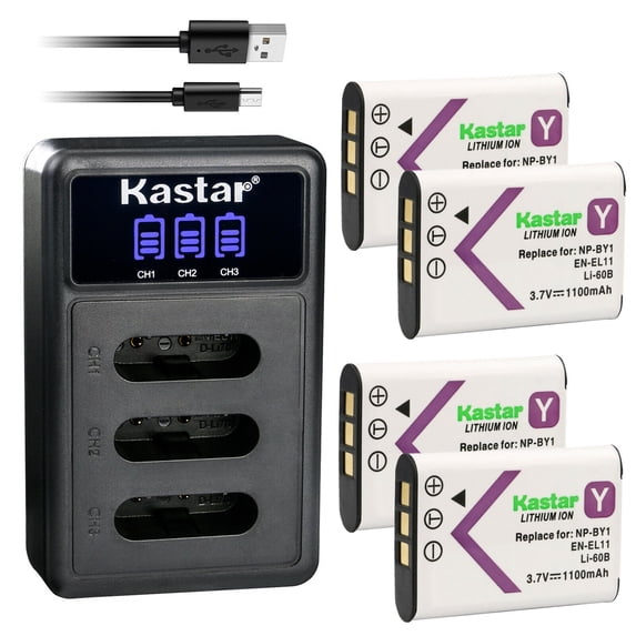 Kastar 4 Pack Battery and LCD Triple USB Charger Compatible with Pentax D-LI78 DLi78 Battery, Pentax D-BC78 Charger, PENTAX Optio L50 Optio M50 Optio M60 Optio S1 Optio V20 Optio W60 Optio W80 Cameras