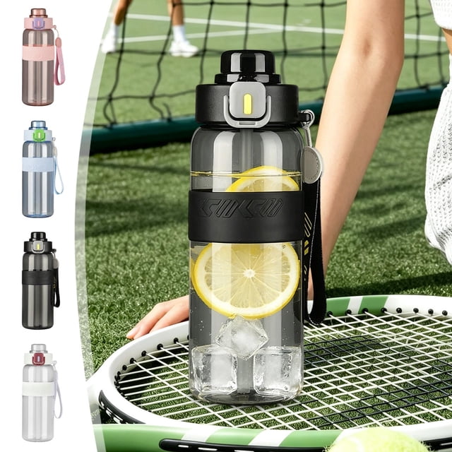 Sentmoon Bouteille d'Eau de Sport Bouteille d'Eau Grande Capacité Bouteille d'Eau de Sport Portable Résistant à la Chaleur Extérieur Étudiant Gobelet avec Paille Incassable Bouteille d'Eau de Mise en Forme Forme à Double Boisson