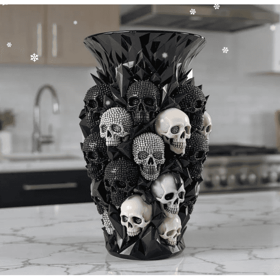 Crystal Skull Vase – Where Darkness Meets Elegance | Goth Desk Accessories - Multi-functional Vase & Office Decor for Desk, Vanity, and Halloween