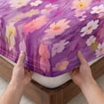 thumbnail image 3 of Full Size Fitted Sheet Set - Pink Spring Floral 3 Piece Bedding Sets 16" Deep Pocket Fitted Sheet with 2 Pillowcases Summer Daisy Botanical Oil Painting Brushed Microfiber Hotel Luxury Bed Sheets, 3 of 9