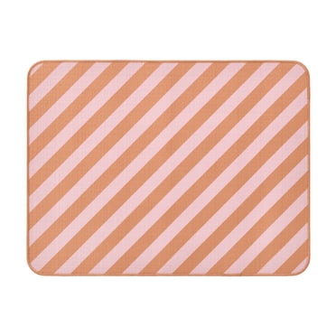 Beautiful Printed Stripe Dish Drying Mat by Drew Barrymore, Coral Rose, 24"Wx18"