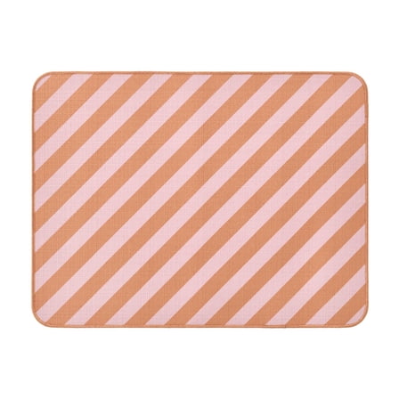 Beautiful Printed Stripe Dish Drying Mat by Drew Barrymore, Coral Rose, 24"Wx18"