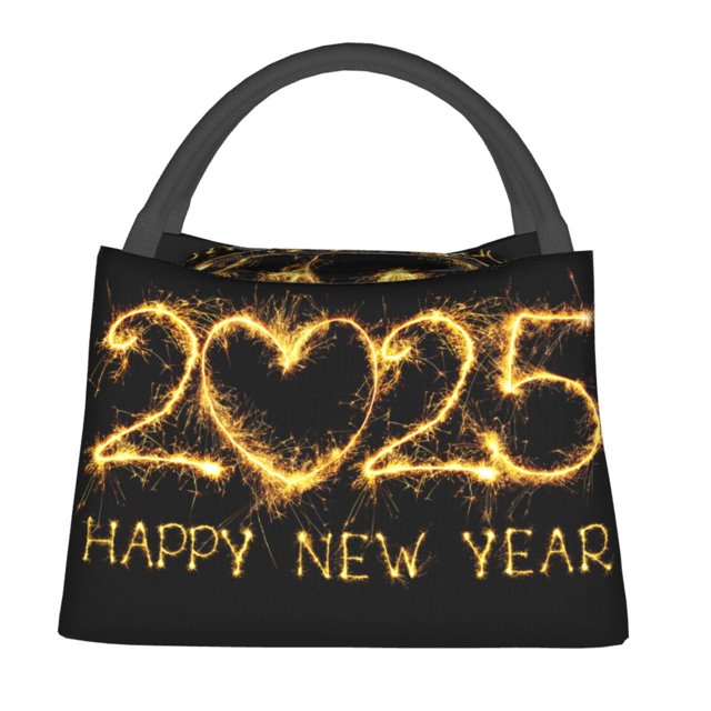 Easygdp Happy New Year 2025 D Bolsa de Almuerzo Insulada Reutilizable, Bolsa de Mano y Bandolera para Oficina, Trabajo, Viajes
