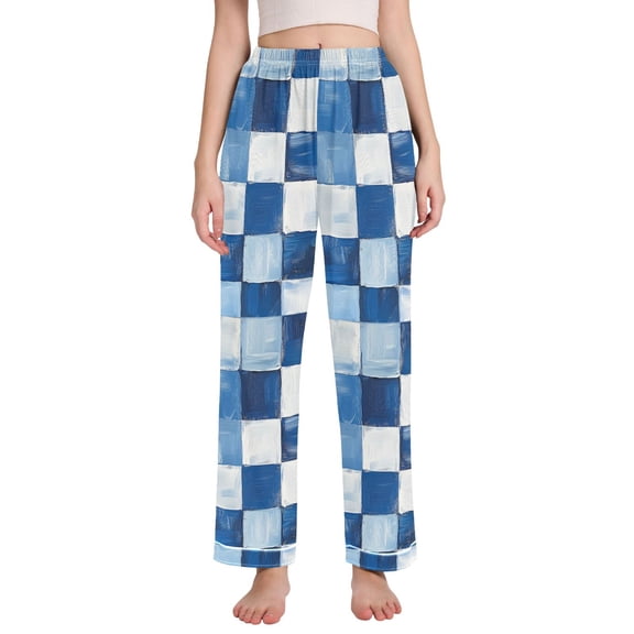 FORMRS Women's Pajama Pants with Pockets Soft Comfy Loungewear Sleep Bottom, Sizes S-2XL, Blue and Gray Plaid Pattern