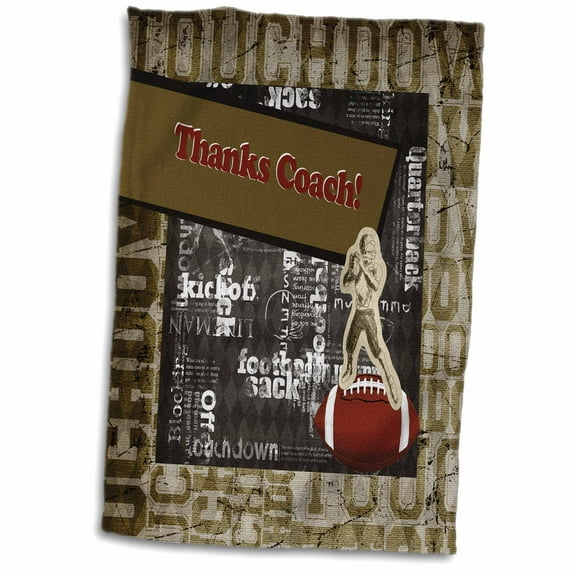 3dRose, Football Abstract Design, Football Words, Thanks Coach, 15x22 Hand Towel