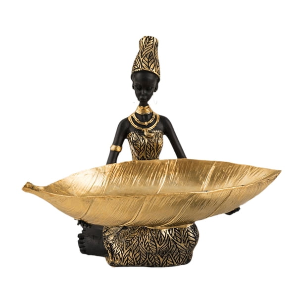 Adorno de resina con caja de almacenamiento, organizador de escritorio, regalo, estatua de mujer africana para