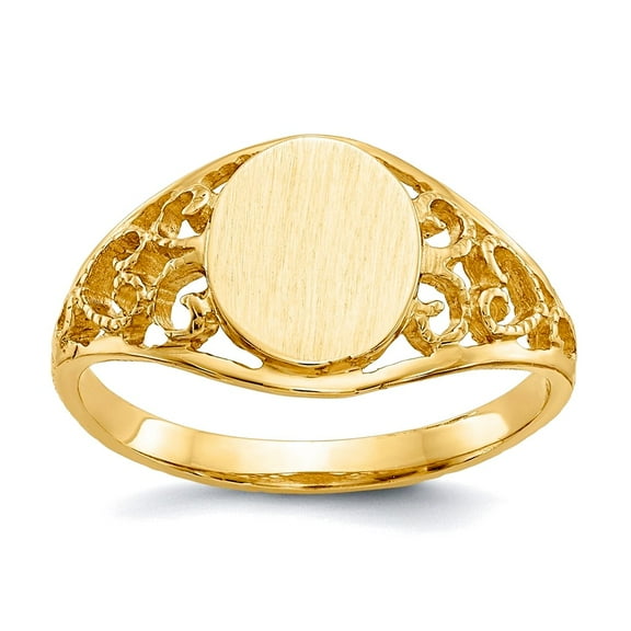 10k Solid Yellow Gold 8.5x7.5mm Satin Filigree Signet Ring Size 6.00 Ring for Women - 1.5 Grams