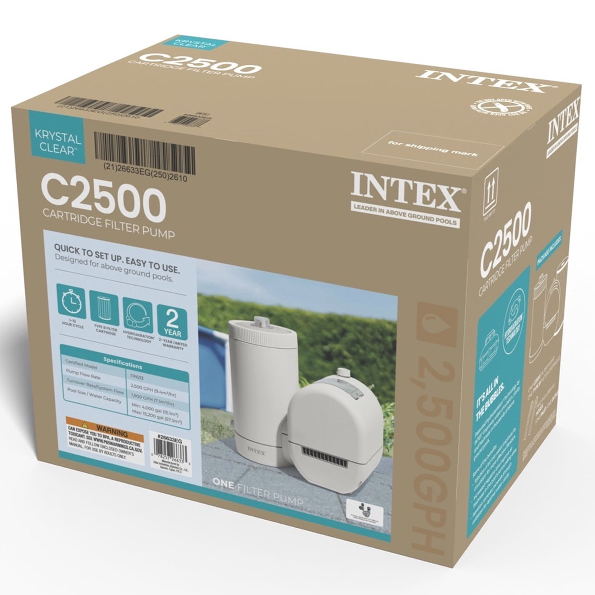 Intex: Krystal Clear: Cartridge Filter Pump - C2500 - Above Ground Pool Maintenance, GFCI, HydroAeration Tech, Type B Cartridge, Water Clarity 26633EG