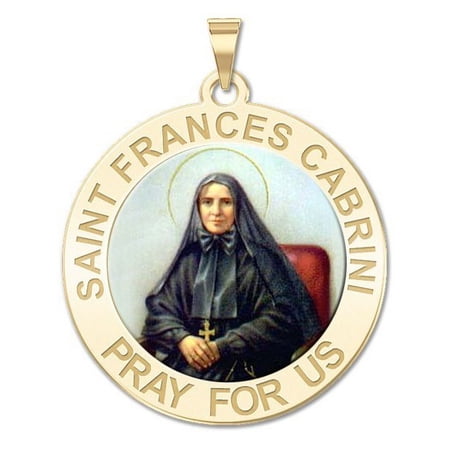 Saint Frances Cabrini Round Religious Medal Color - 3/4 Inch Size of a Nickel - Solid 14K Yellow Gold