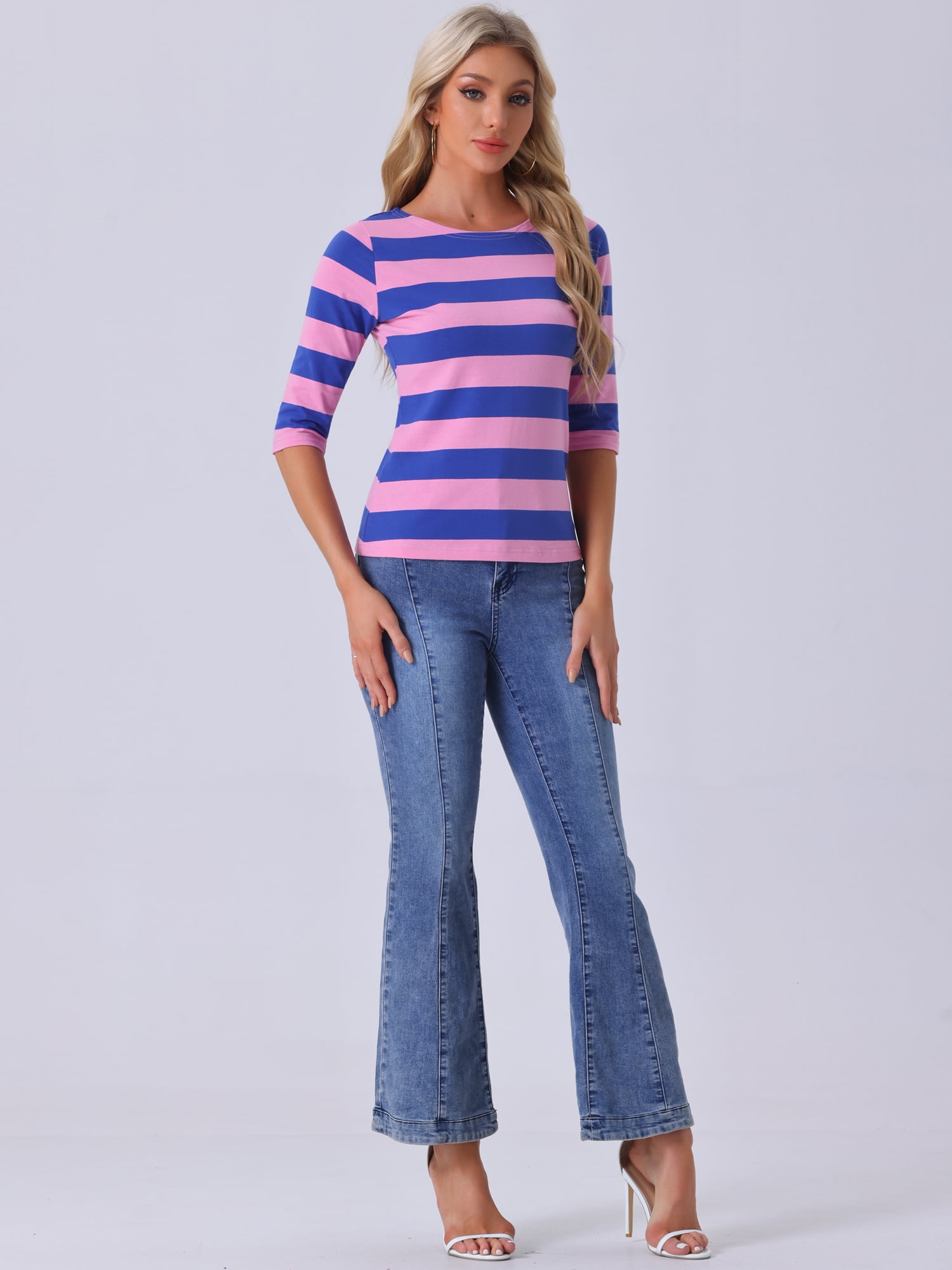 DARING DIVA Women's Halloween Costume Boat Neck Top T-Shirts S Pink Blue