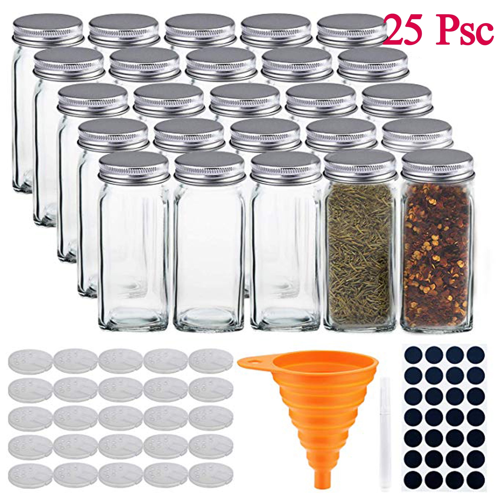 LELINTA 25 Pcs Glass Spice Jars Bottles Cruets 4oz Empty Square 