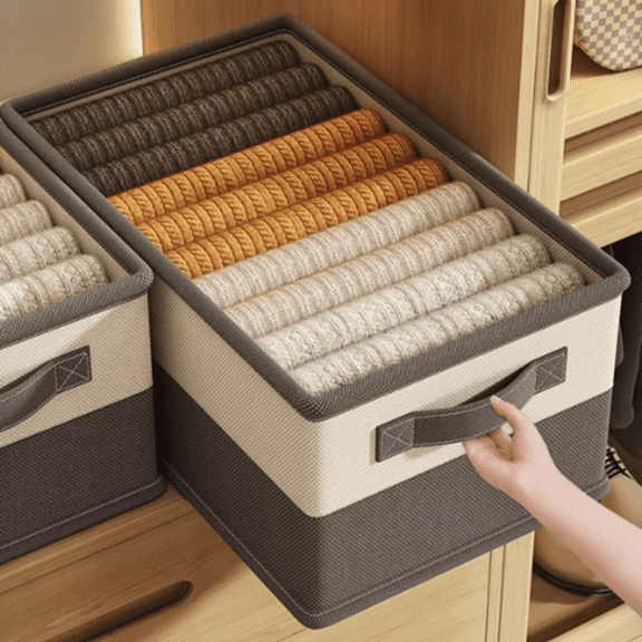 Bxaolu 1Pack Canvas Storage Bins Closet Organizer Foldable Storage Boxes for Organizing Clothing, Sheets, Toys, Shelves Basket Storage Bin With Handles, Gray - 18L