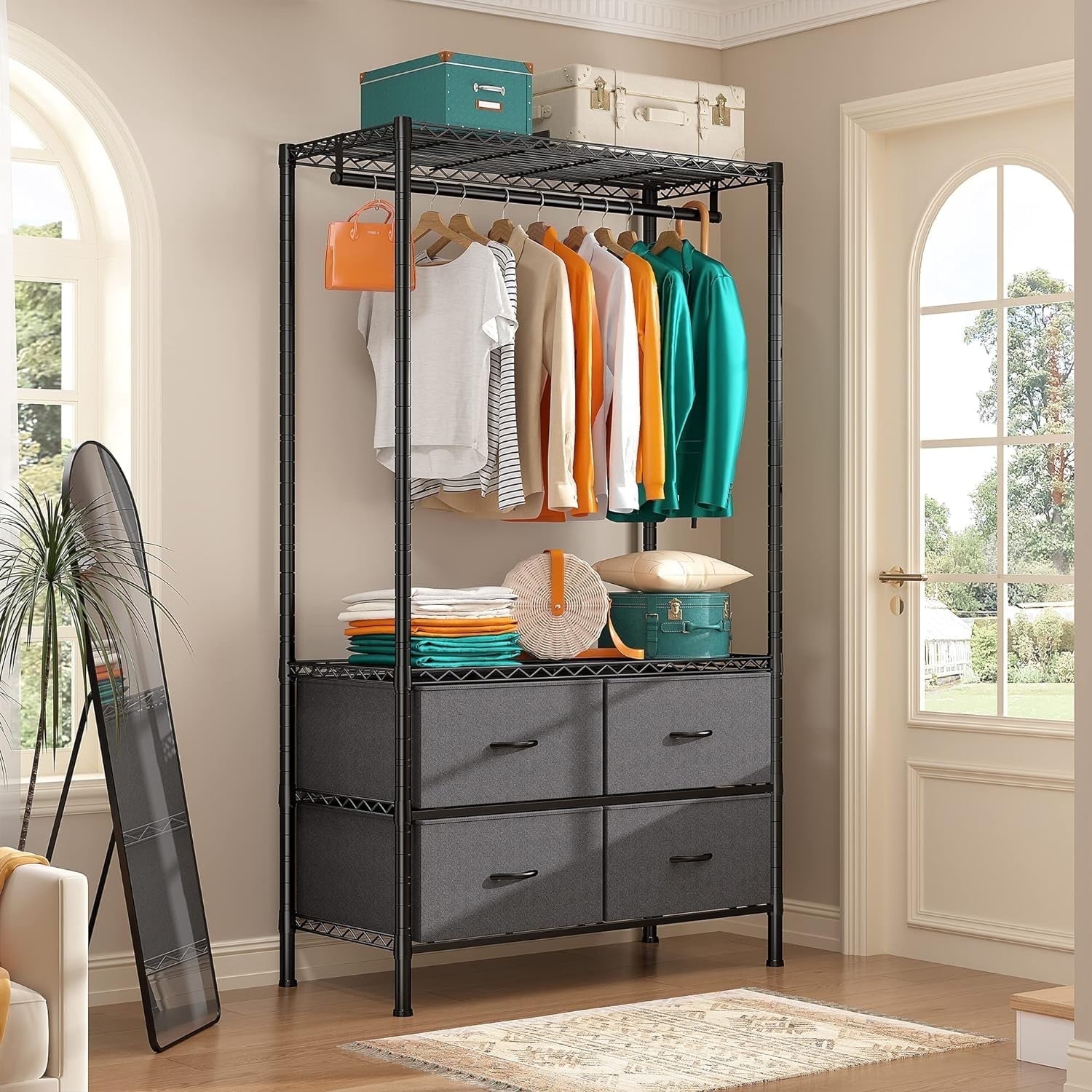 71"H Heavy Duty Clothes Rack, Max Load 445 LBS, Freestanding 3-Tier Wire Garment Rack for Hanging Clothes with Shelves, Closet Organizers and Storage Metal Closet Wardrobe System, Black