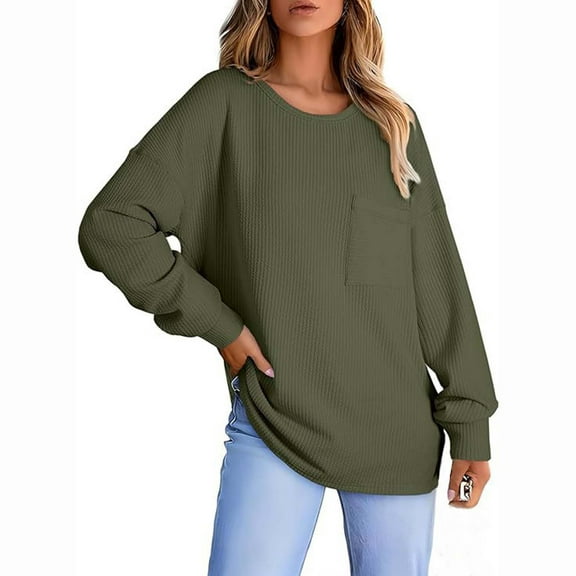 Ltctricy Womens Fall Fashion Pullover Tops Casual Ribbed Loose Crewneck Shirts Lounge Comfy Long Sleeve Shirts