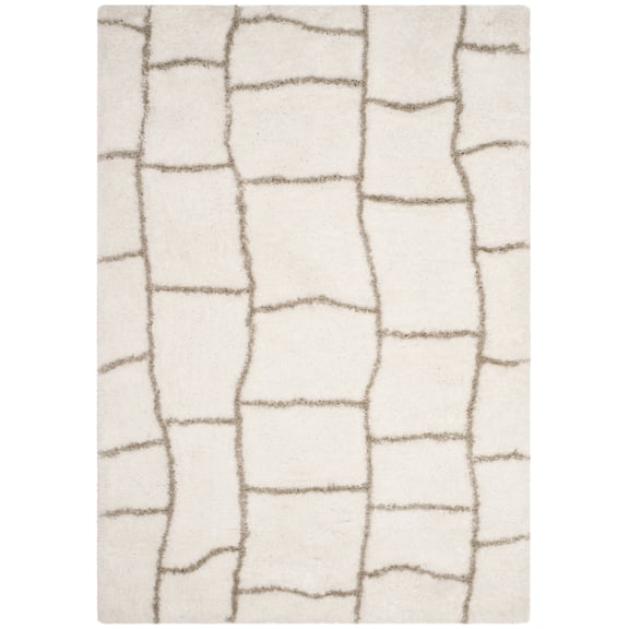 SAFAVIEH Toronto Deidra Abstract Polyester Shag Area Rug, Ivory/Silver, 5' x 8'