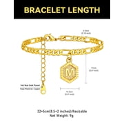 ChainsHouse 14K Gold Plated Initial Ankle Bracelets for Women with Letter M Figaro Cuban Link Anklet Birthday Valentines Jewelry Gift
