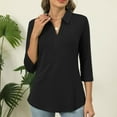 thumbnail image 3 of Womens Casual V Neck Sweatshirt 3/4 Sleeve Lightweight Pullover Tops Loose Classic Business Work Henley Blouse, 3 of 6