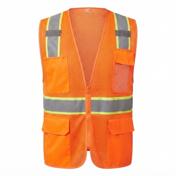 Zfeel Hi-Vis Reflective Safety Vest, Men's Poly Mesh Neon Orange Multi-Pocket Workwear, S