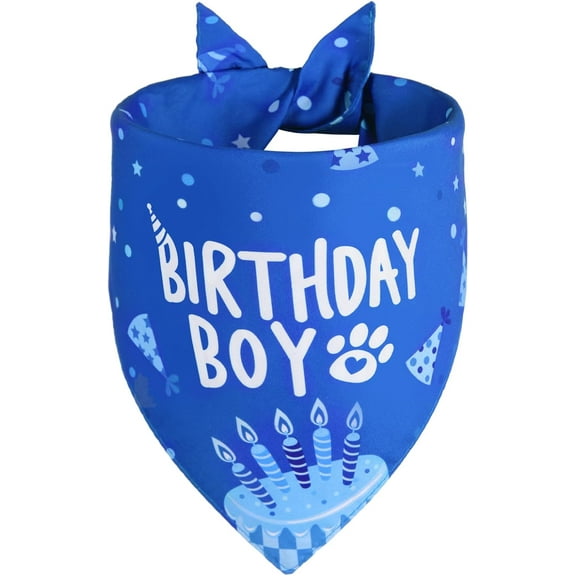 Dog Birthday Bandana Blue Boy Large 1PCS, Durable Triangle Reversible Scarf Bibs Handkerchief for Puppy Pet