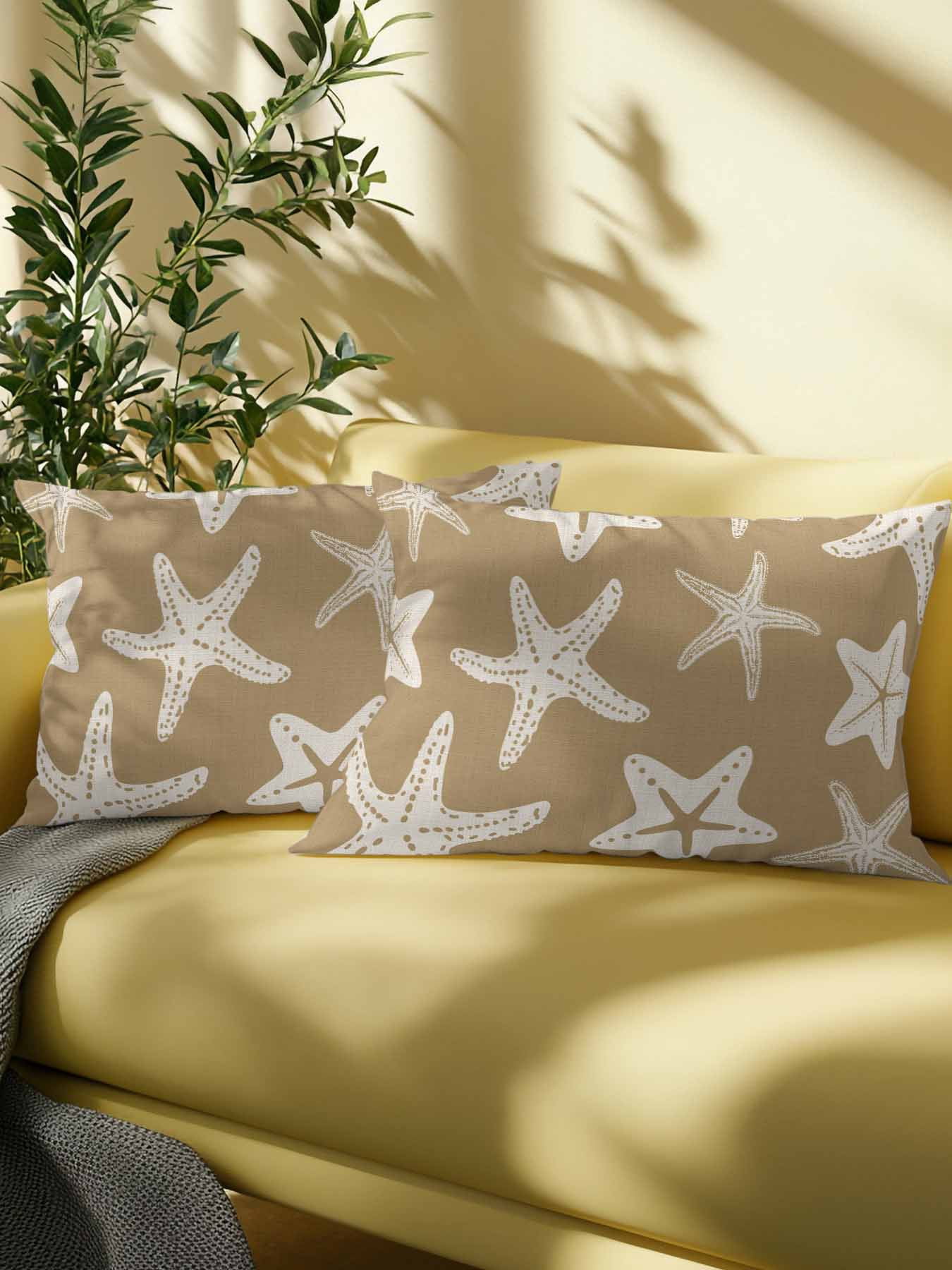 Outdoor Pillows Waterproof, Beige Brown Starfish Coastal Bedding Throw Pillows with Insert for Couch Sofa Bed, Nautical Summer Ocean Abstract Art 12x20 Inch Pillowcases Patio Pillow Set of 2