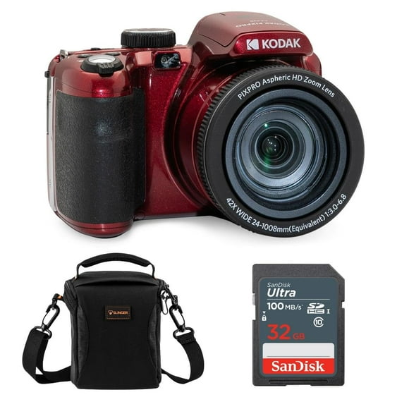 Kodak PIXPRO AZ425 Astro Zoom 20MP Full HD Digital Camera Red Bundle with 32GB Memory Card and Camera Bag